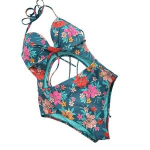 Shade & Shore Tropical Sexy Cutout One Piece Floral Swimsuit,‎ Size 36B